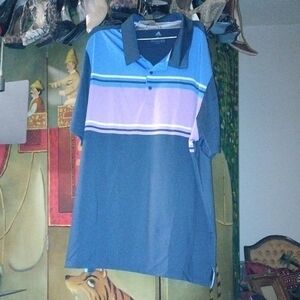 Adidas Men's Polo with Blue and Purple Stripes